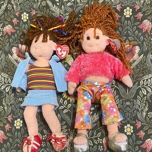 Ty Stuffed Dolls with Blue and Pink Outfits